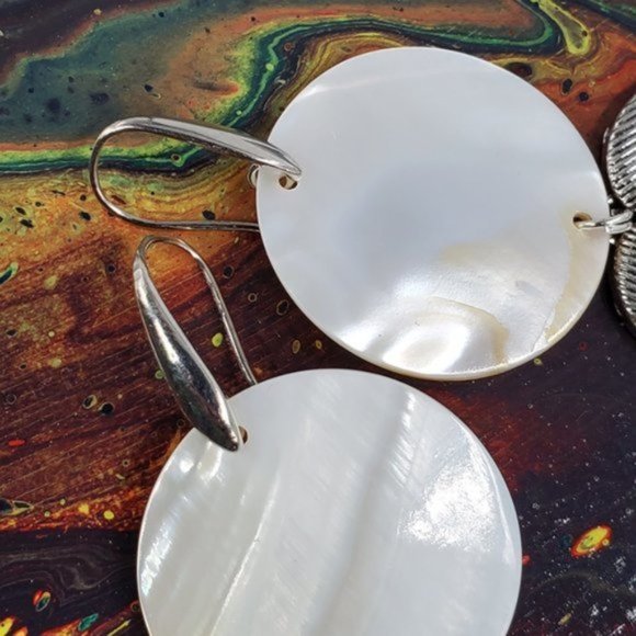 Free Preople Jewelry Silver Earrings Natural Mother of Pearl White Abalone - Picture 3 of 5
